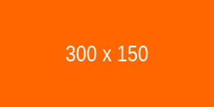 An orange 300 by 150 placeholder with white text