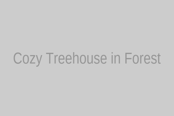 A cozy treehouse nestled high in a forest, illuminated by soft lights at dusk.