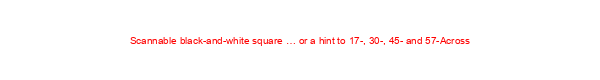 Scannable black-and-white square … or a hint to 17-, 30-, 45- and 57-Across