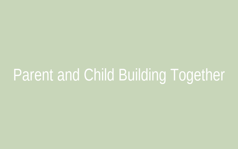 A parent and child working together on a complex and aesthetically pleasing wooden building set.