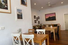 Placeholder photo for the subject cafe interior, in black and white